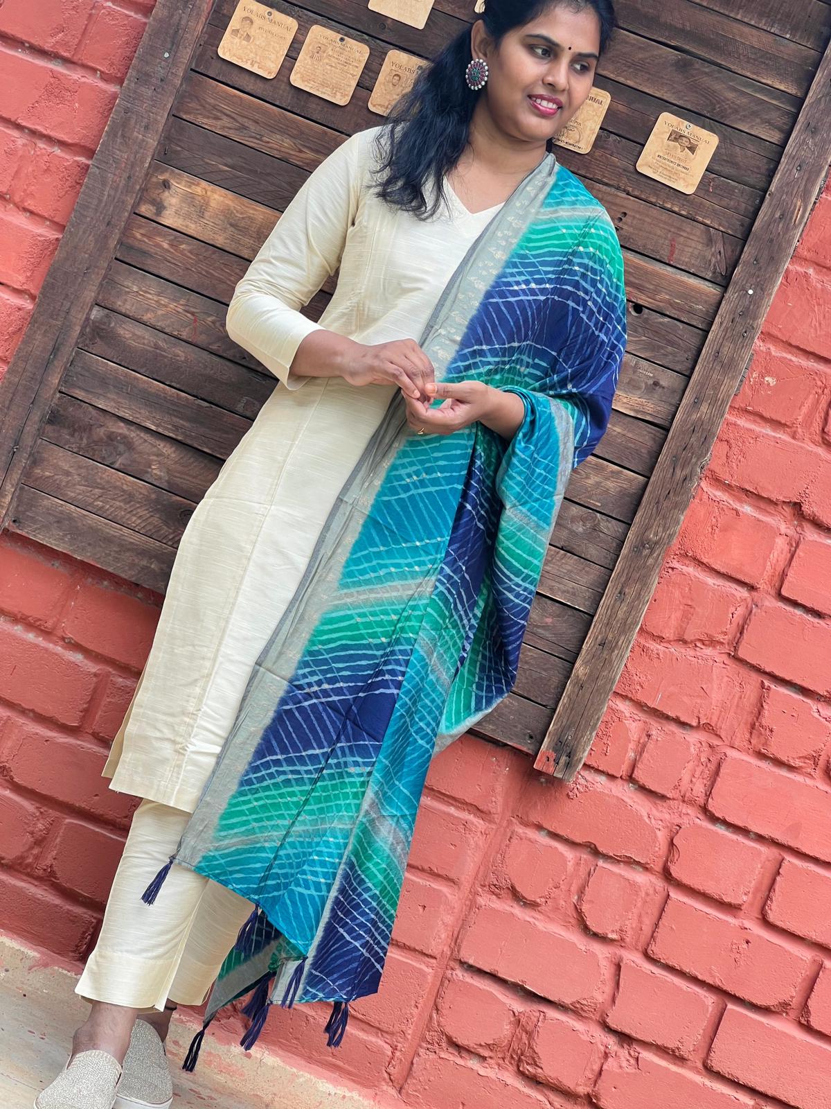 Maslin - Digital Lehariya Dupatta - Blue