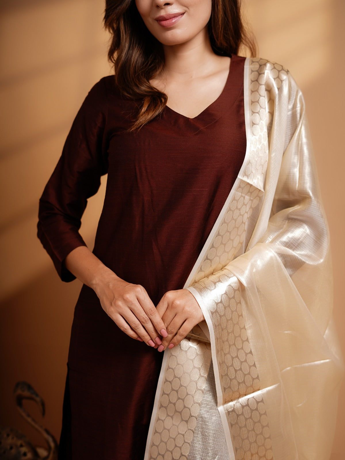 Namrata - Chocolate Brown Silk cotton set