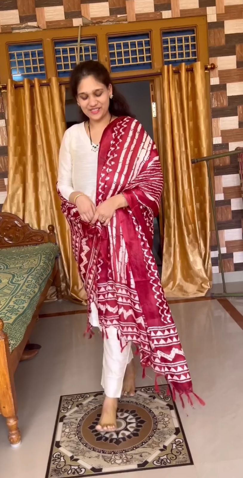 Swathi - Half white Silk cotton set with Kadhi silk dupatta