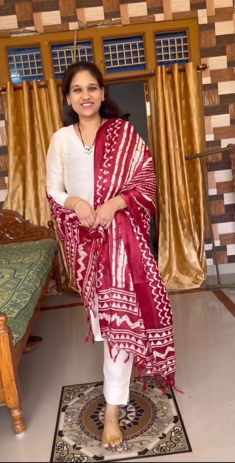 Swathi - Half white Silk cotton set with Kadhi silk dupatta