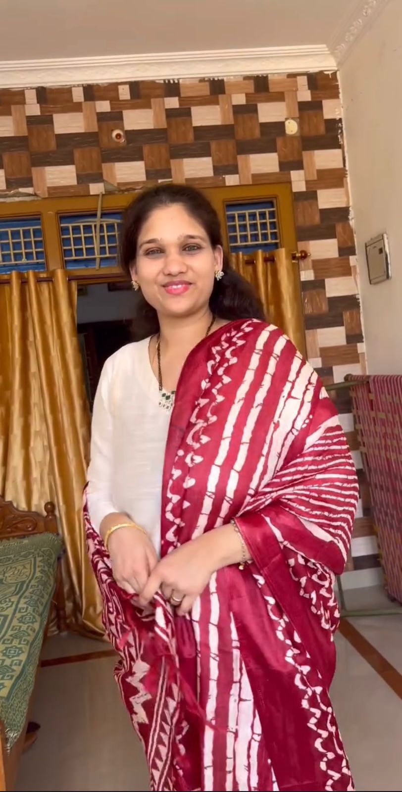 Swathi - Half white Silk cotton set with Kadhi silk dupatta