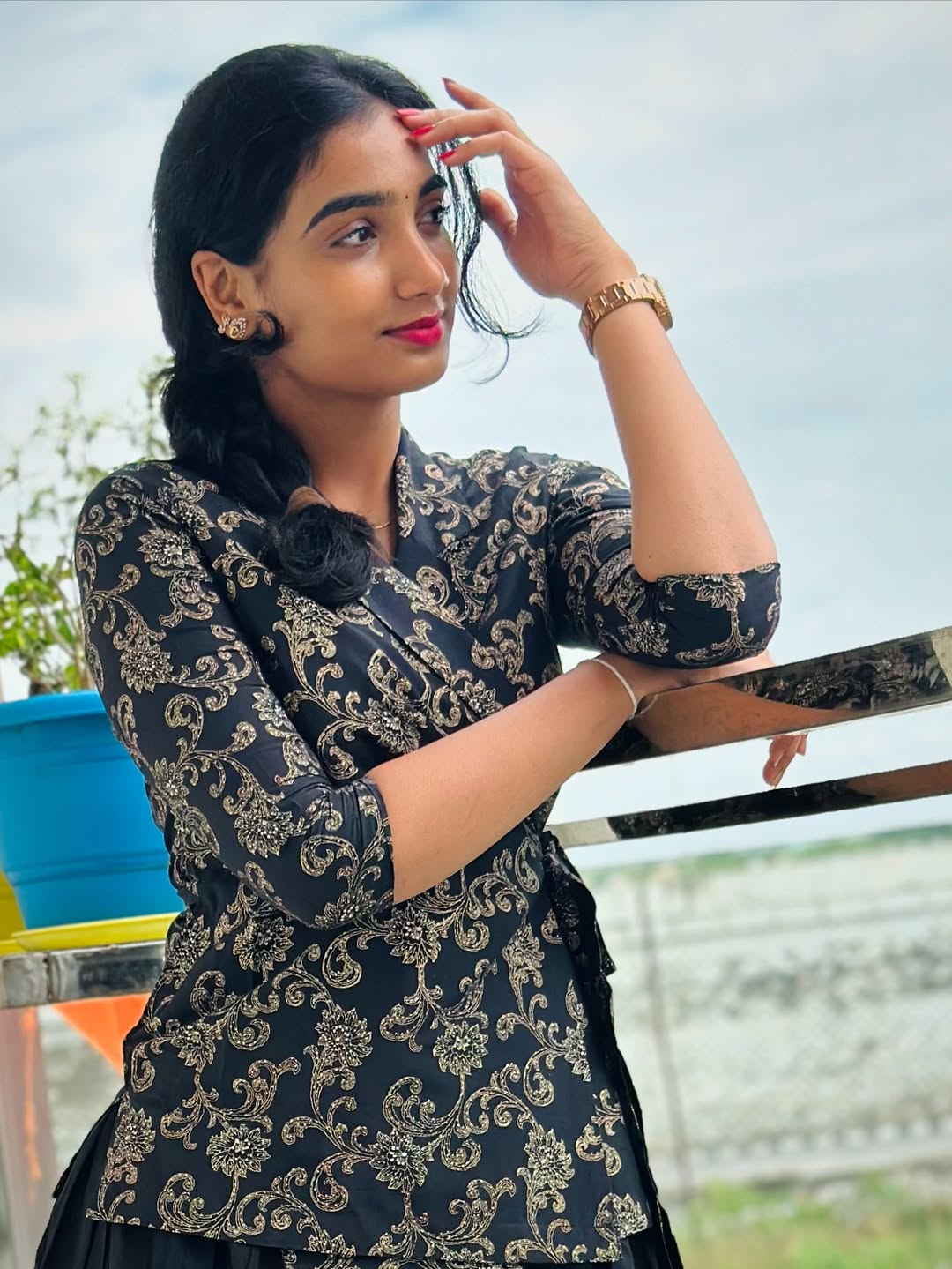 Anvitha - Silk Cotton Printed wrap top and skirt - Black