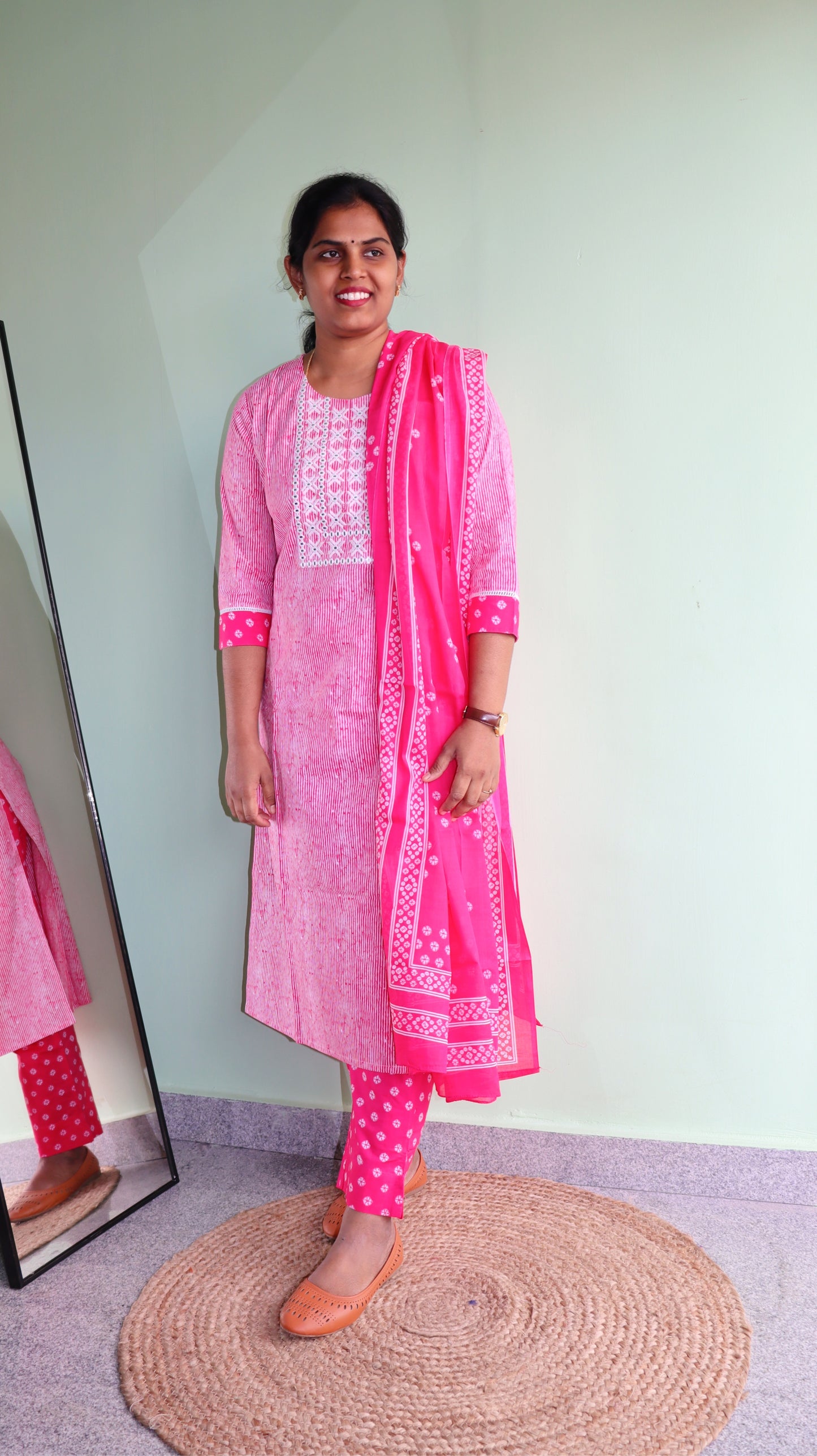 Mitra - Cotton full suit Pink