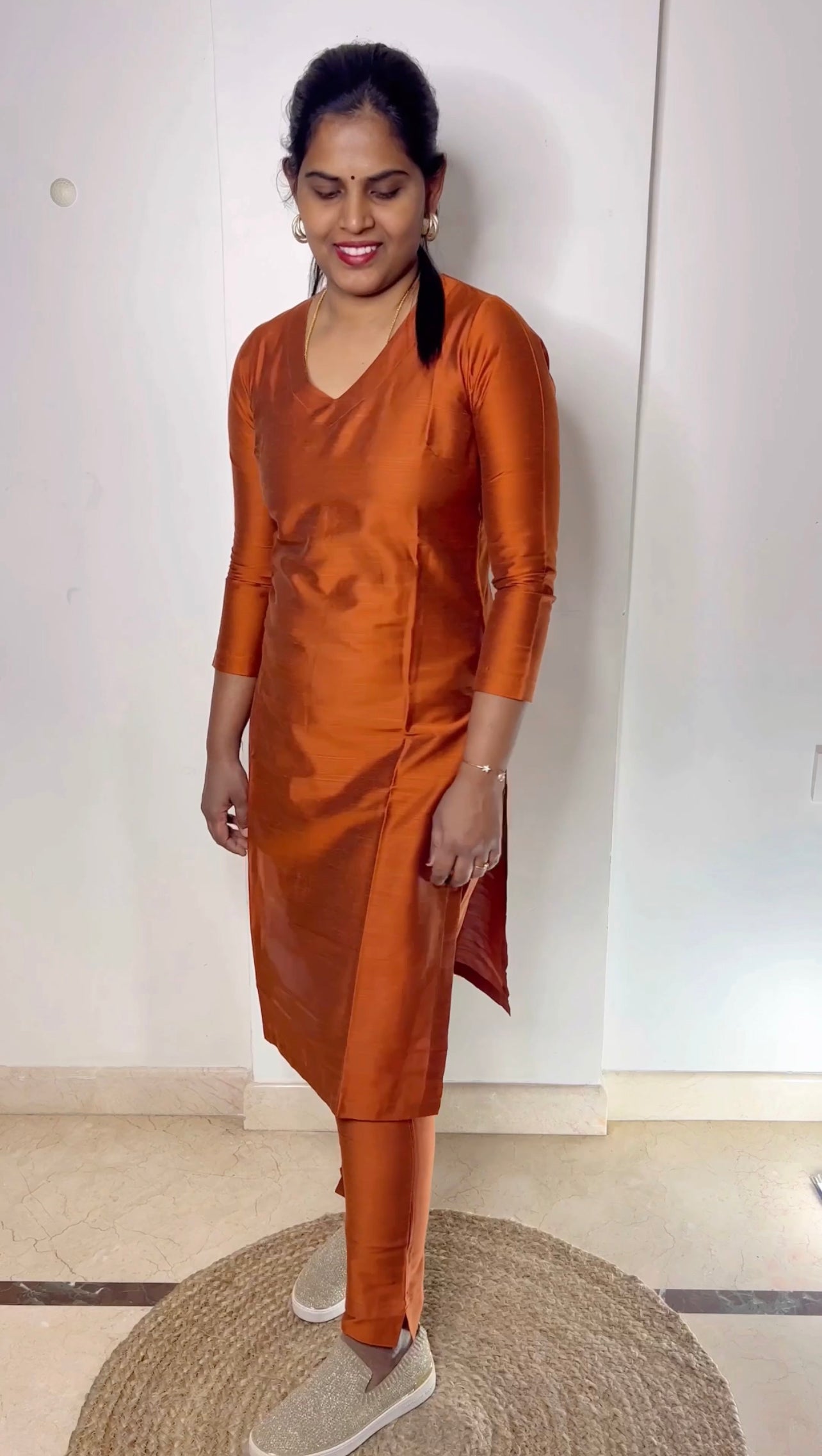 Srinidhi - Silk Cotton Kurta Set - Rust