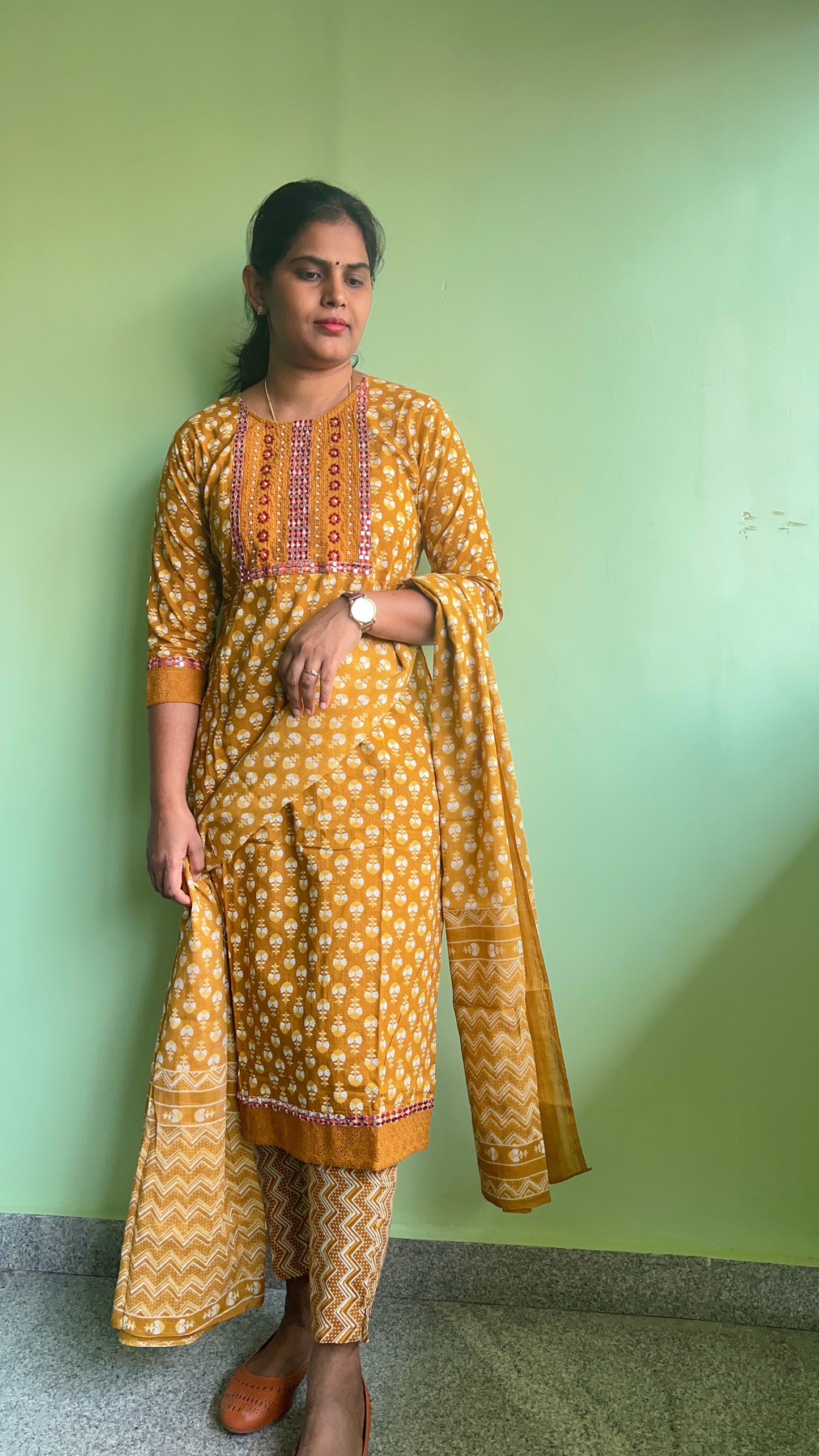 Aashritha - Mustard Block Printed Suit