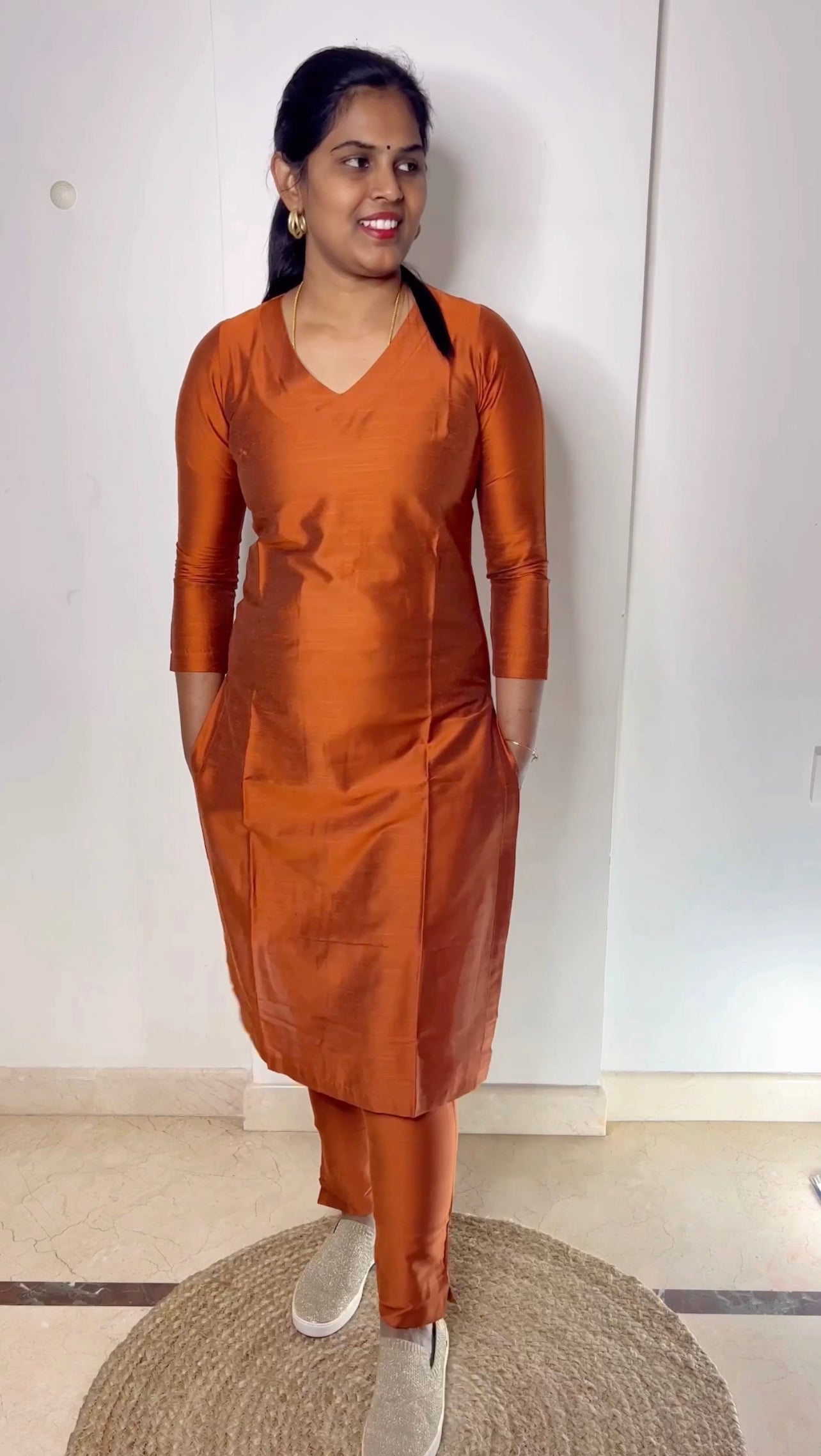 Srinidhi - Silk Cotton Kurta Set - Rust