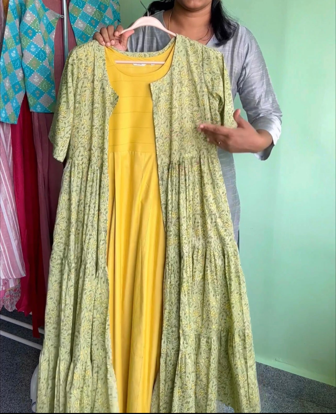 Mayra - Yellow and green Full Jacket dress