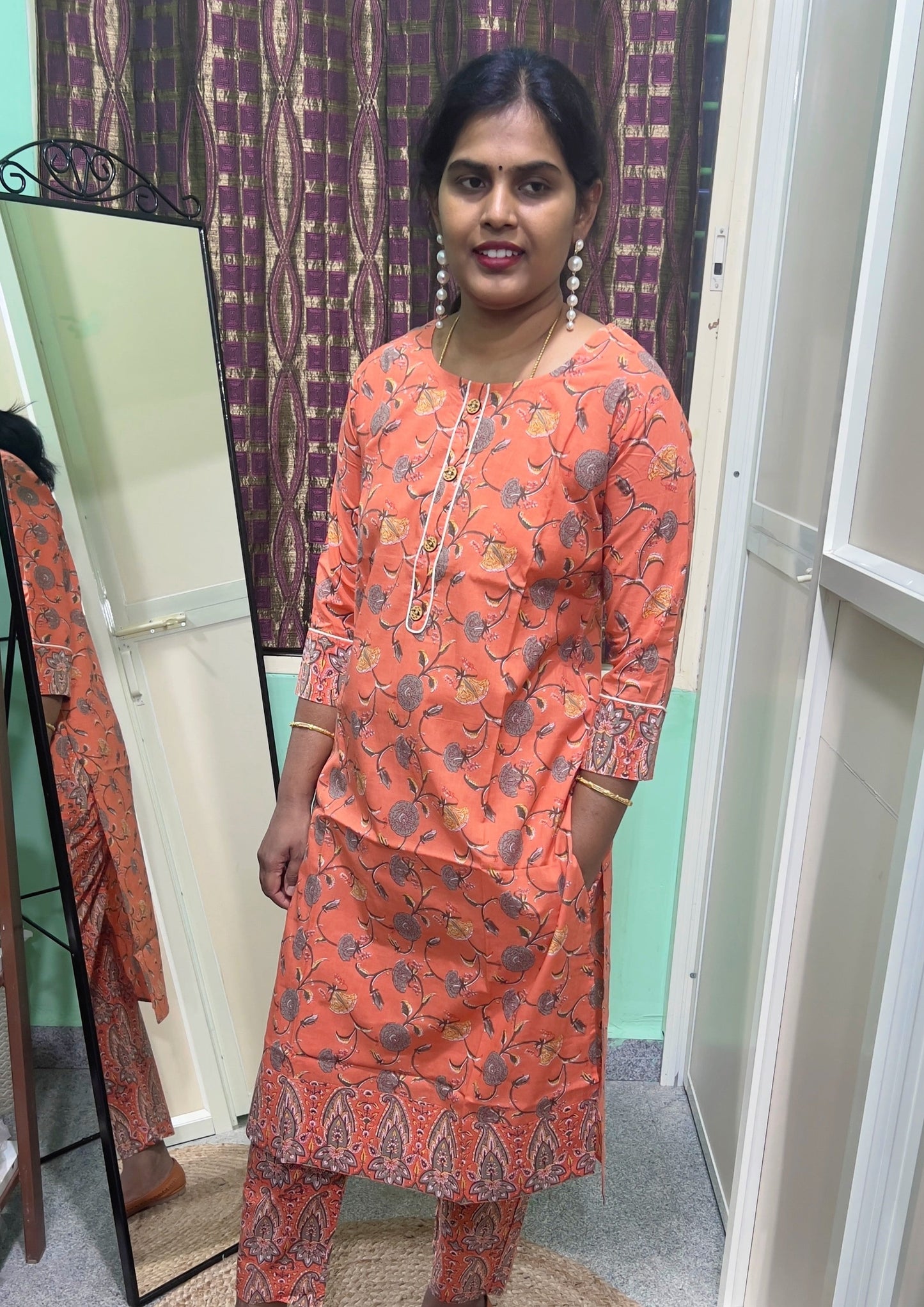 vistara - Orange block printed set