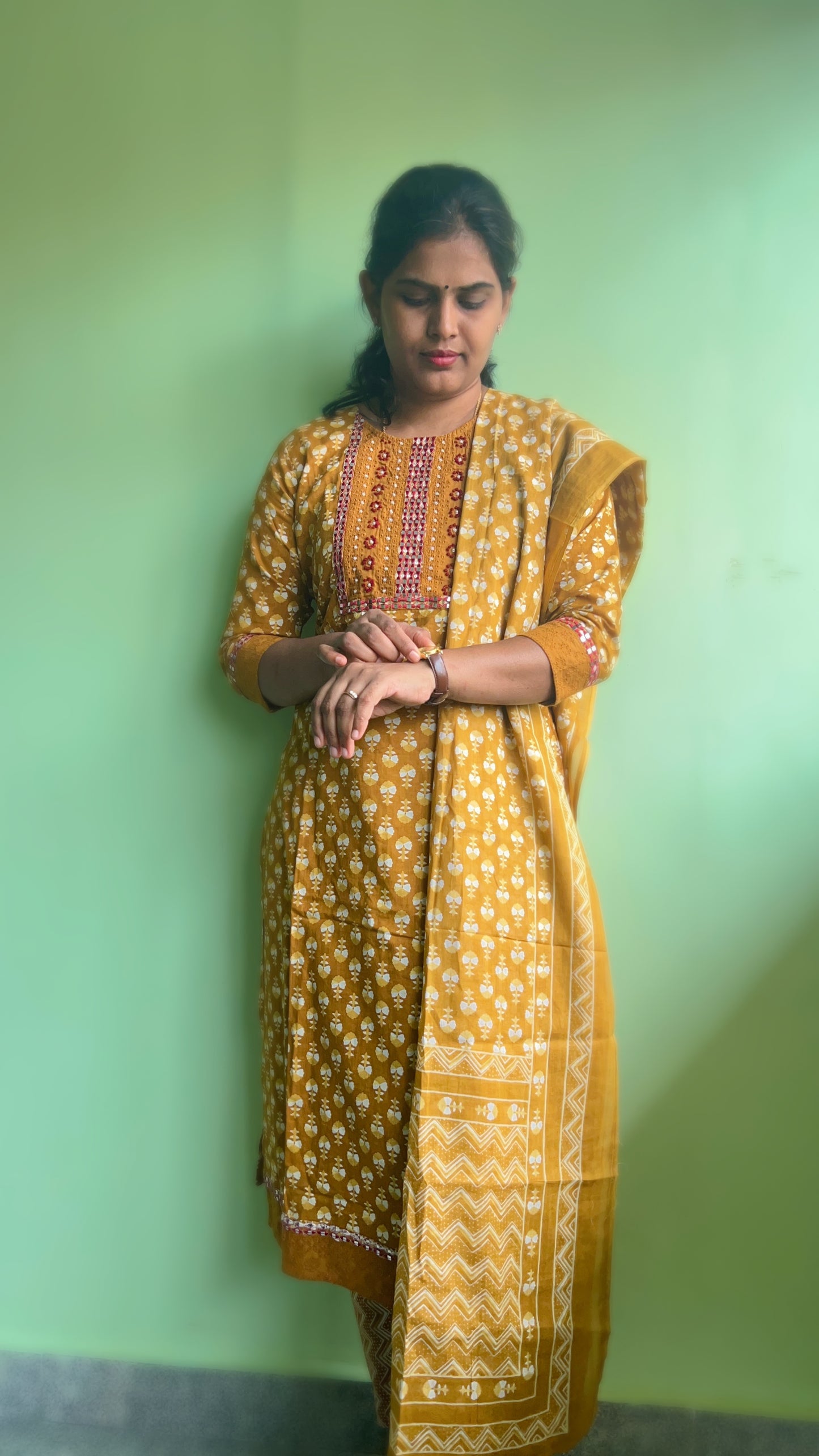Aashritha - Mustard Block Printed Suit