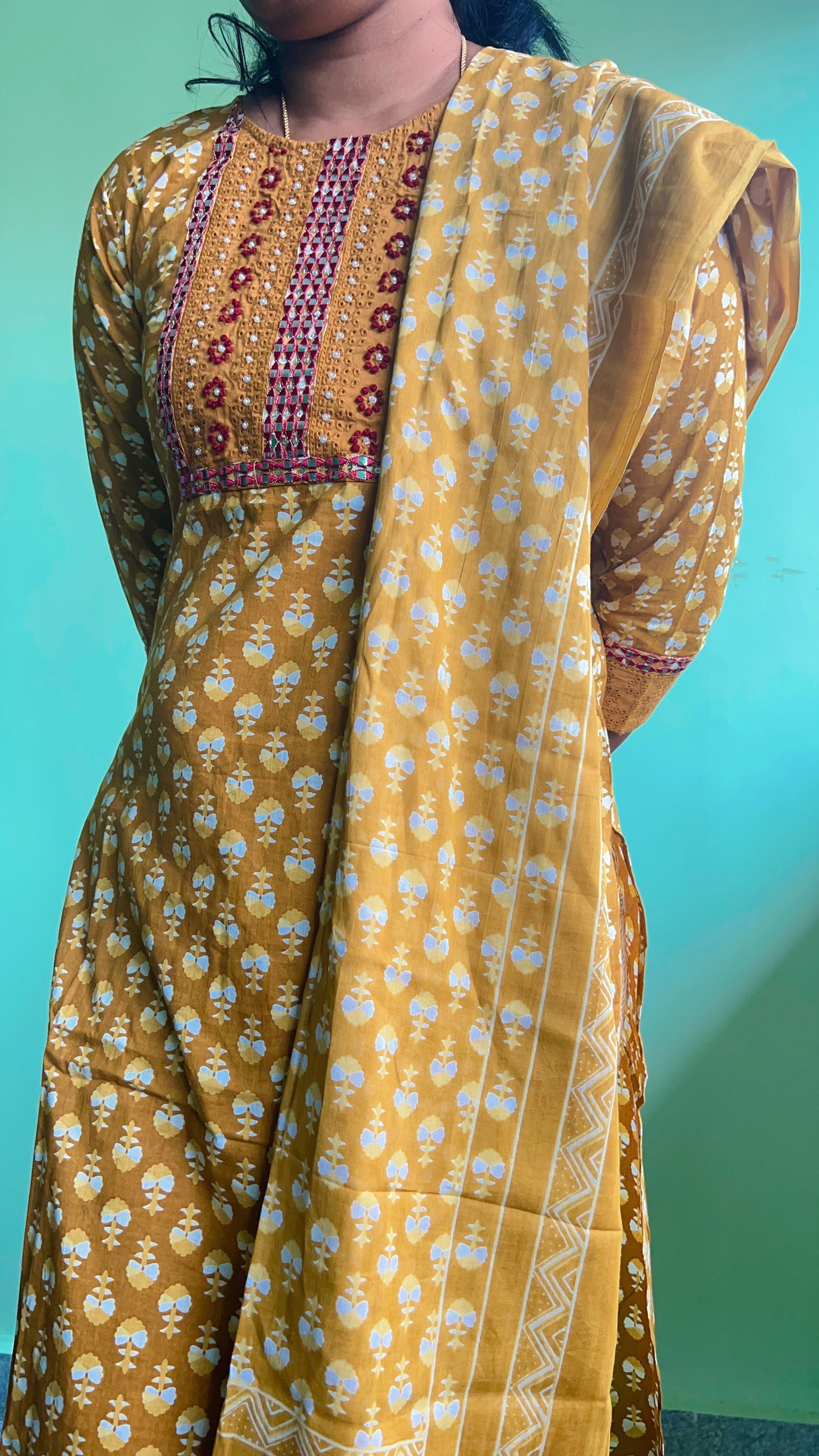 Aashritha - Mustard Block Printed Suit
