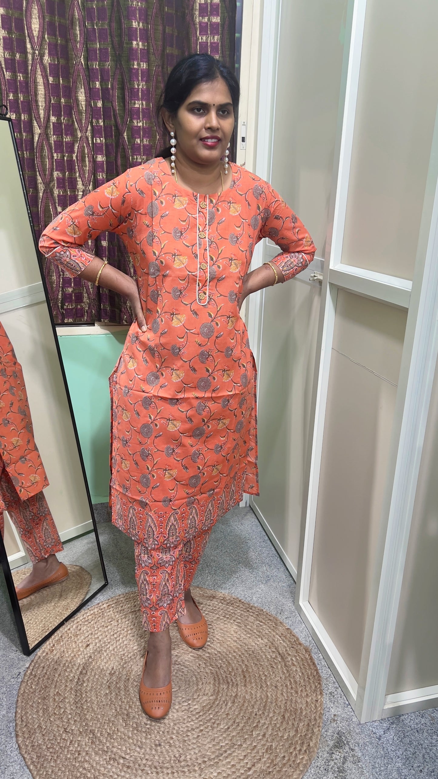 vistara - Orange block printed set
