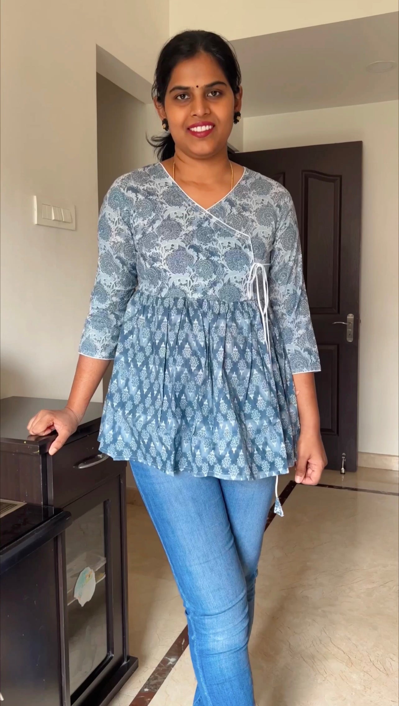 Trisha - Block printed Angrakha Peplum Top - Indigo