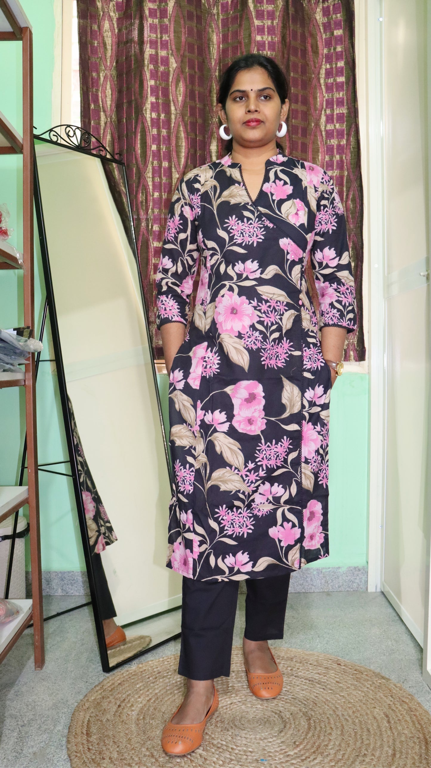 Aaloka - Black Floral pure cotton set