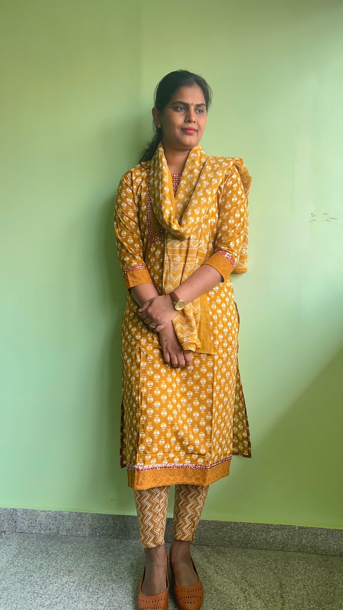 Aashritha - Mustard Block Printed Suit