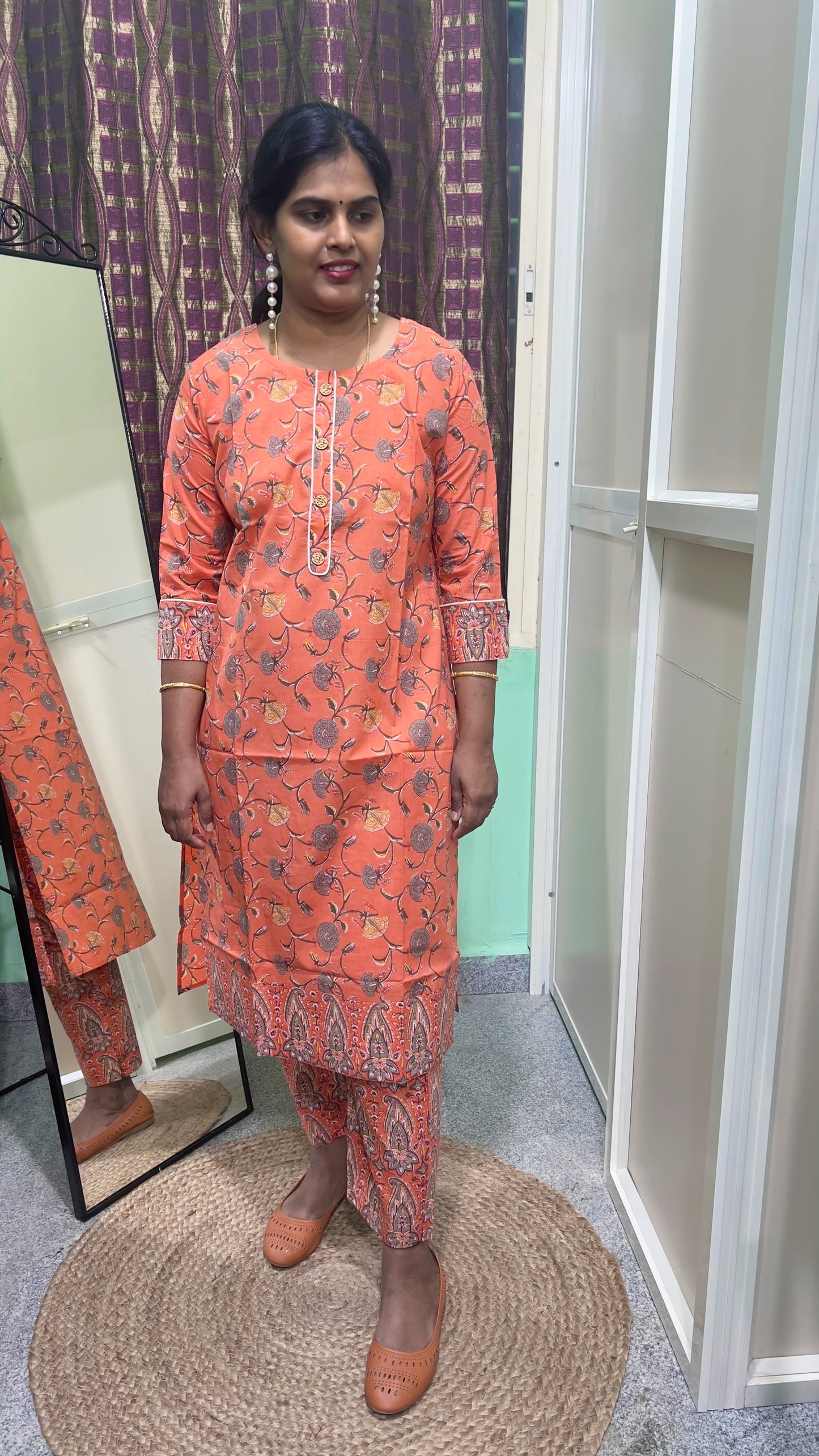 vistara - Orange block printed set