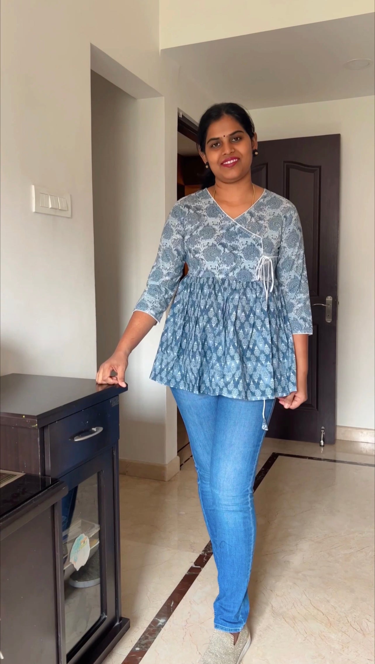 Trisha - Block printed Angrakha Peplum Top - Indigo