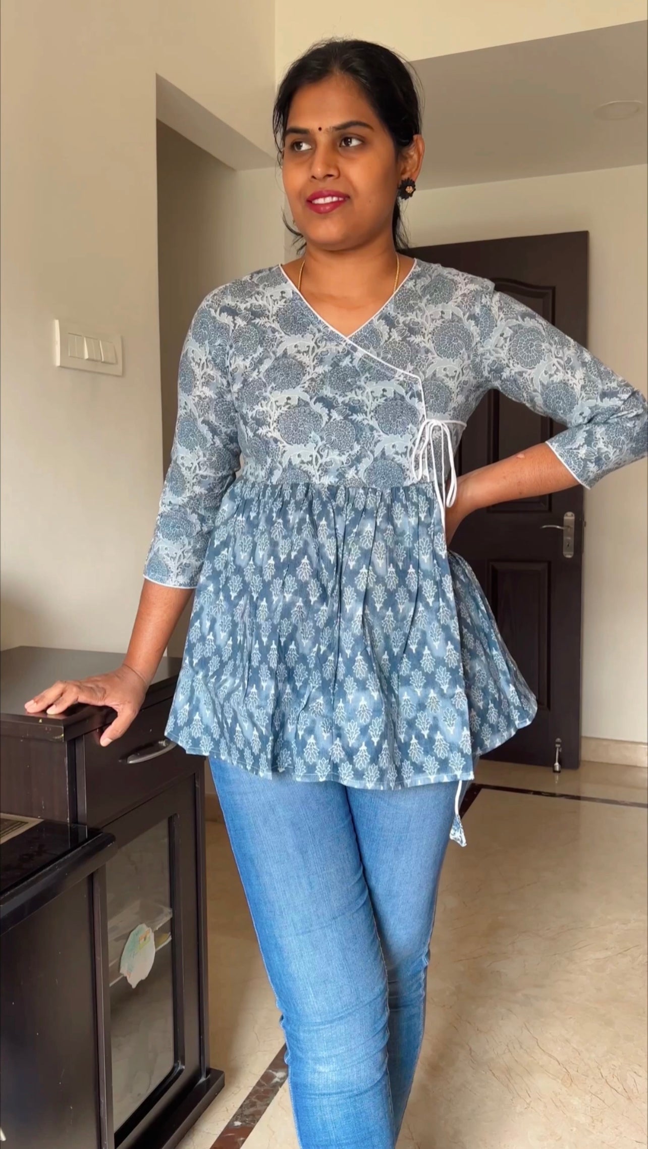 Trisha - Block printed Angrakha Peplum Top - Indigo