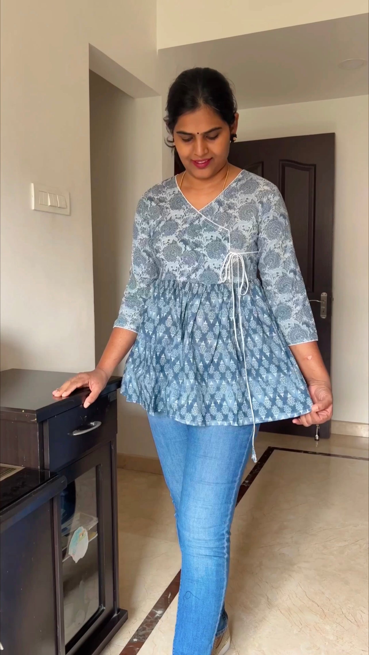 Trisha - Block printed Angrakha Peplum Top - Indigo