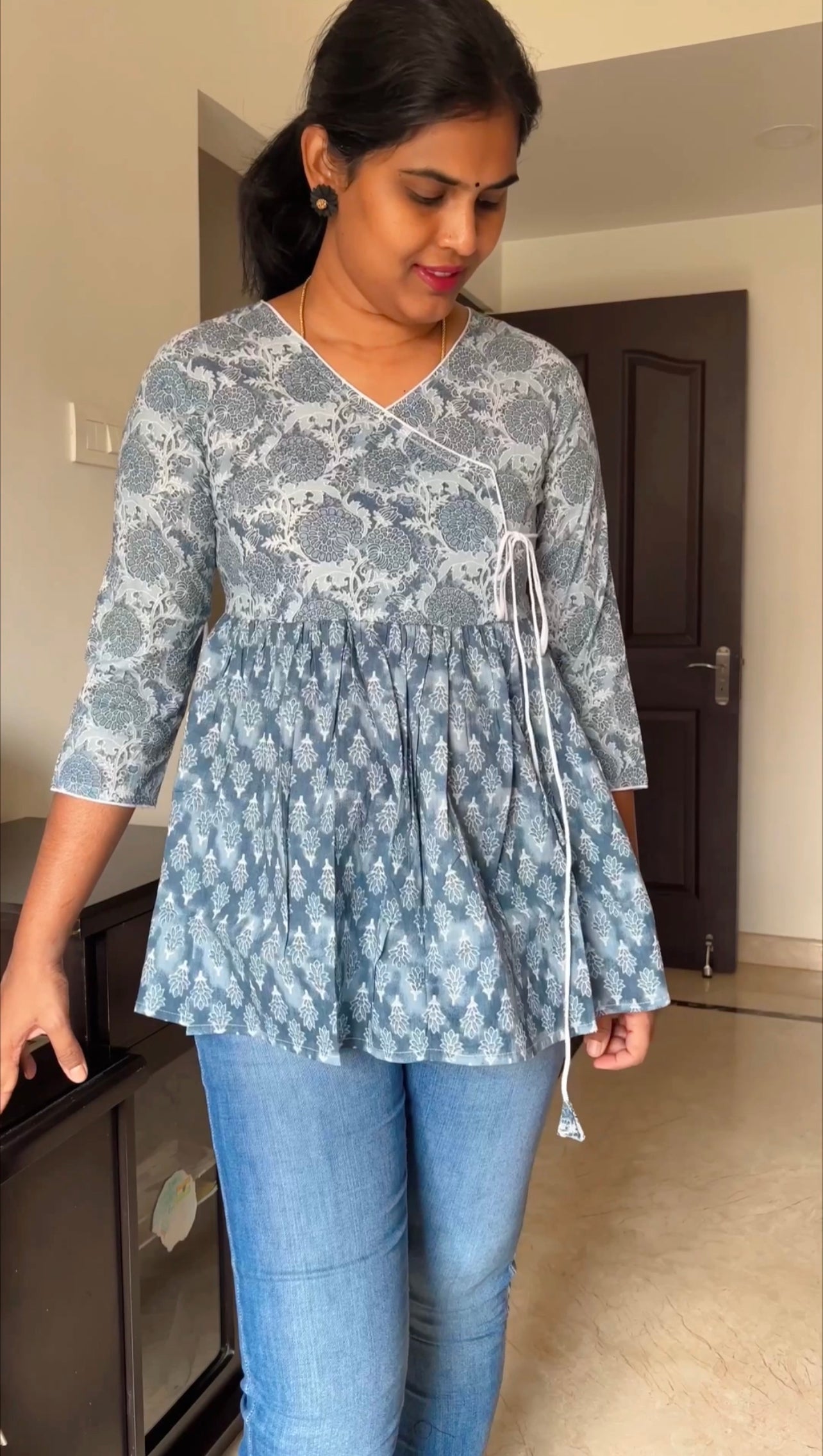 Trisha - Block printed Angrakha Peplum Top - Indigo