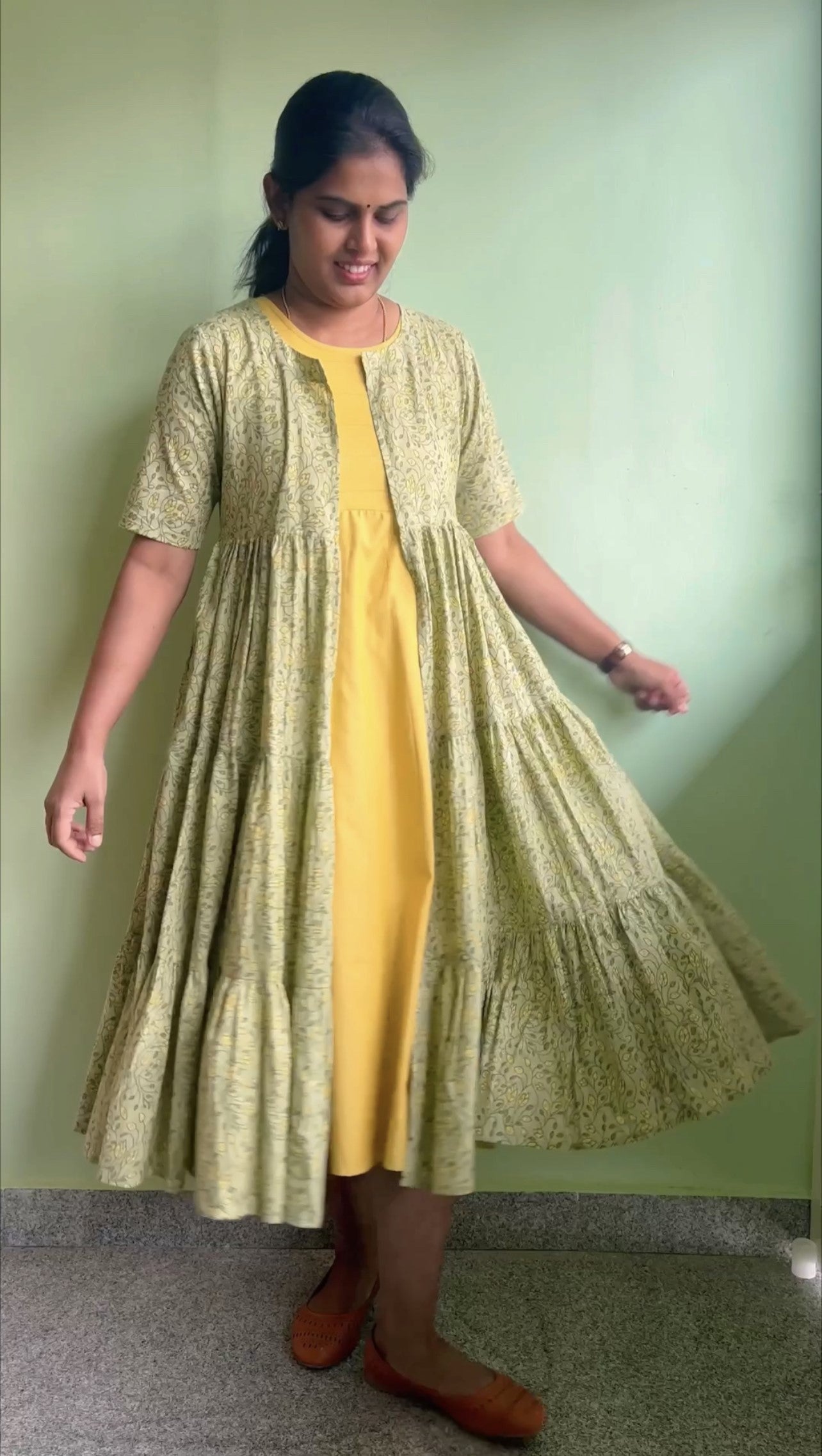 Mayra - Yellow and green Full Jacket dress