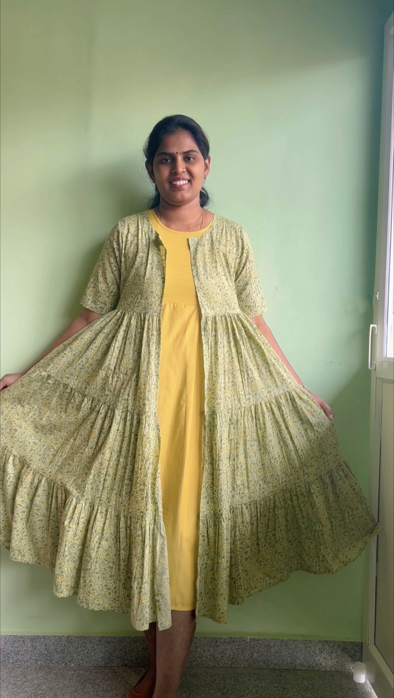 Mayra - Yellow and green Full Jacket dress