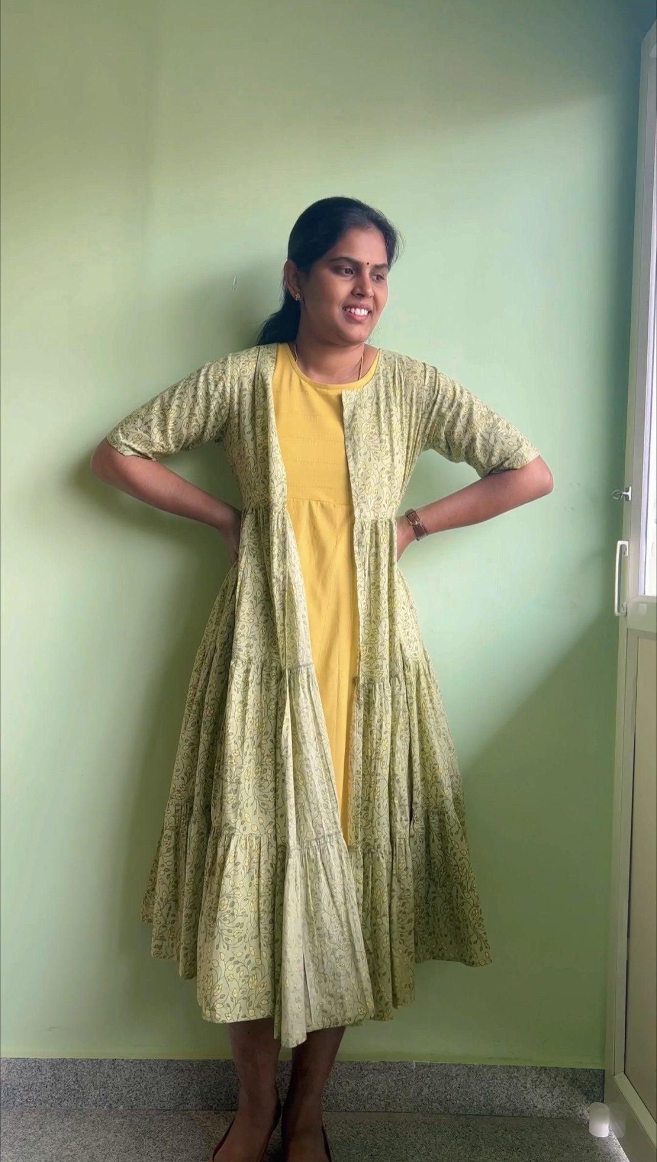 Mayra - Yellow and green Full Jacket dress