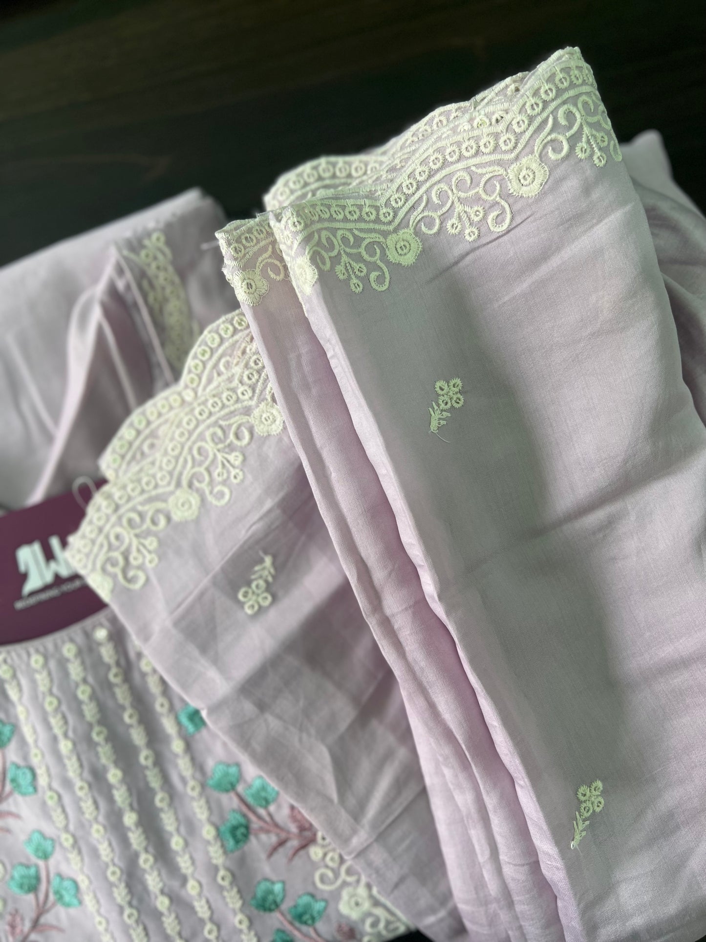 Silk suit with embroidery - lavender