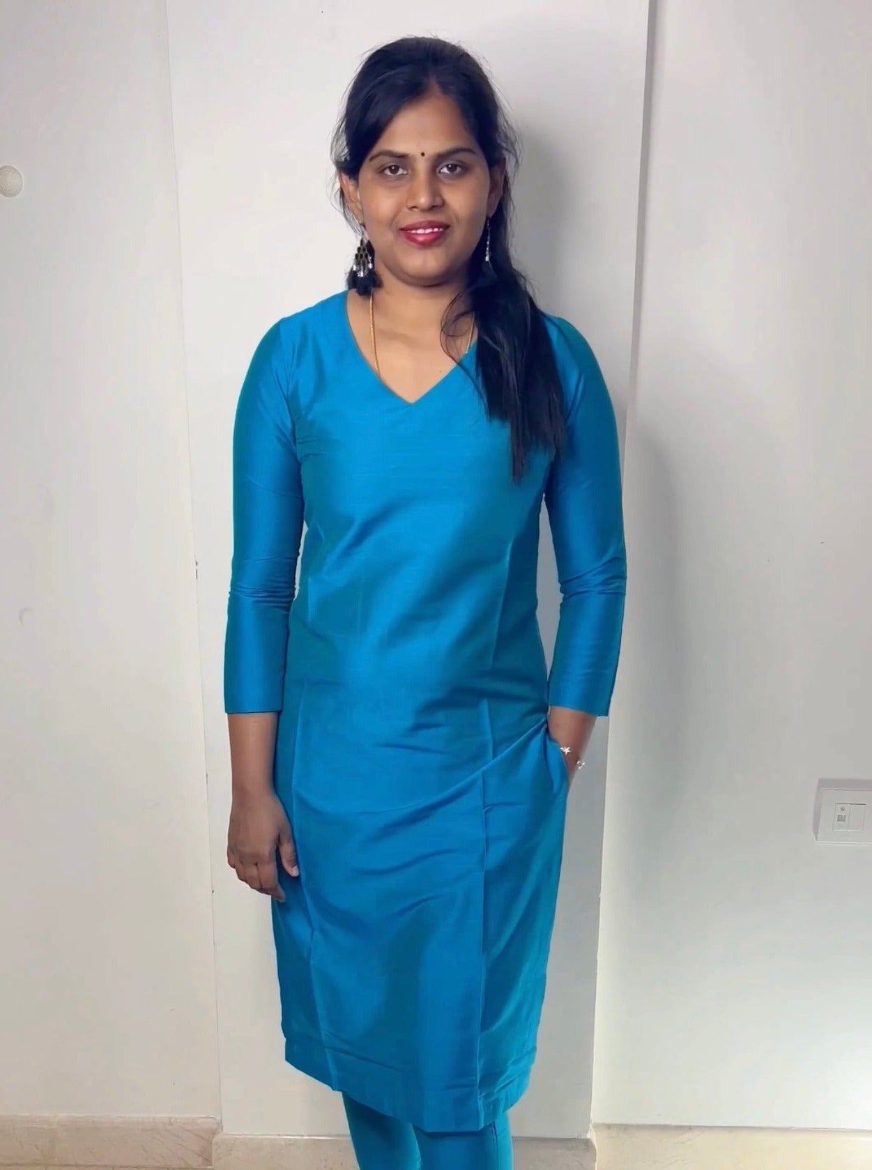 Srinidhi - Silk Cotton Kurta Set - Aqua Blue