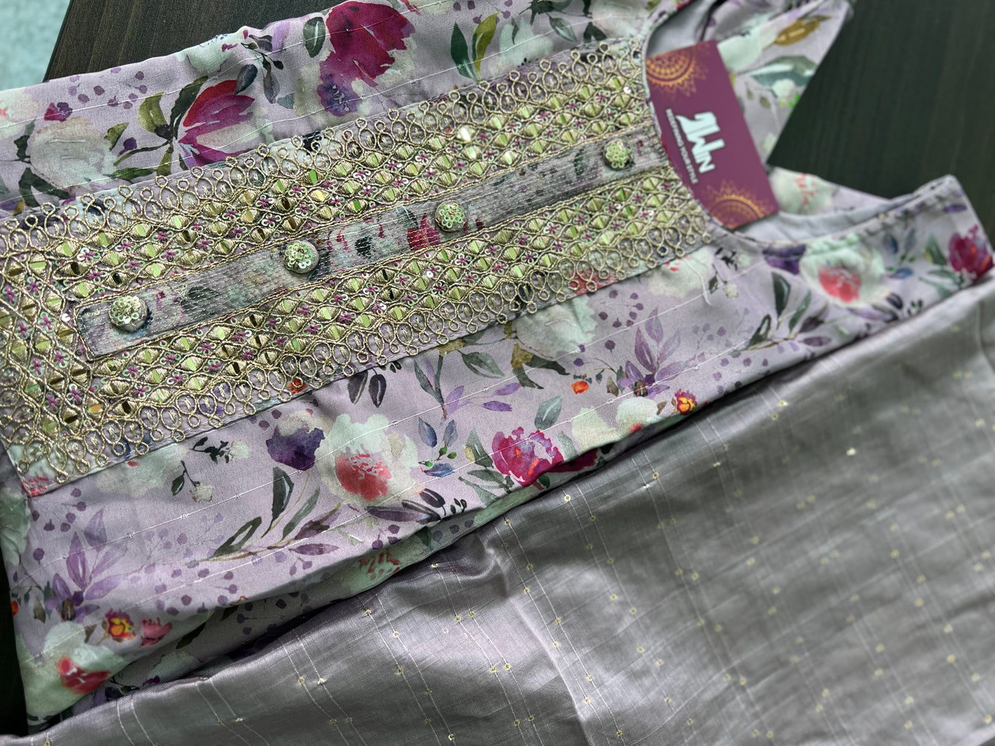 Chanderi Floral suit - Lavender