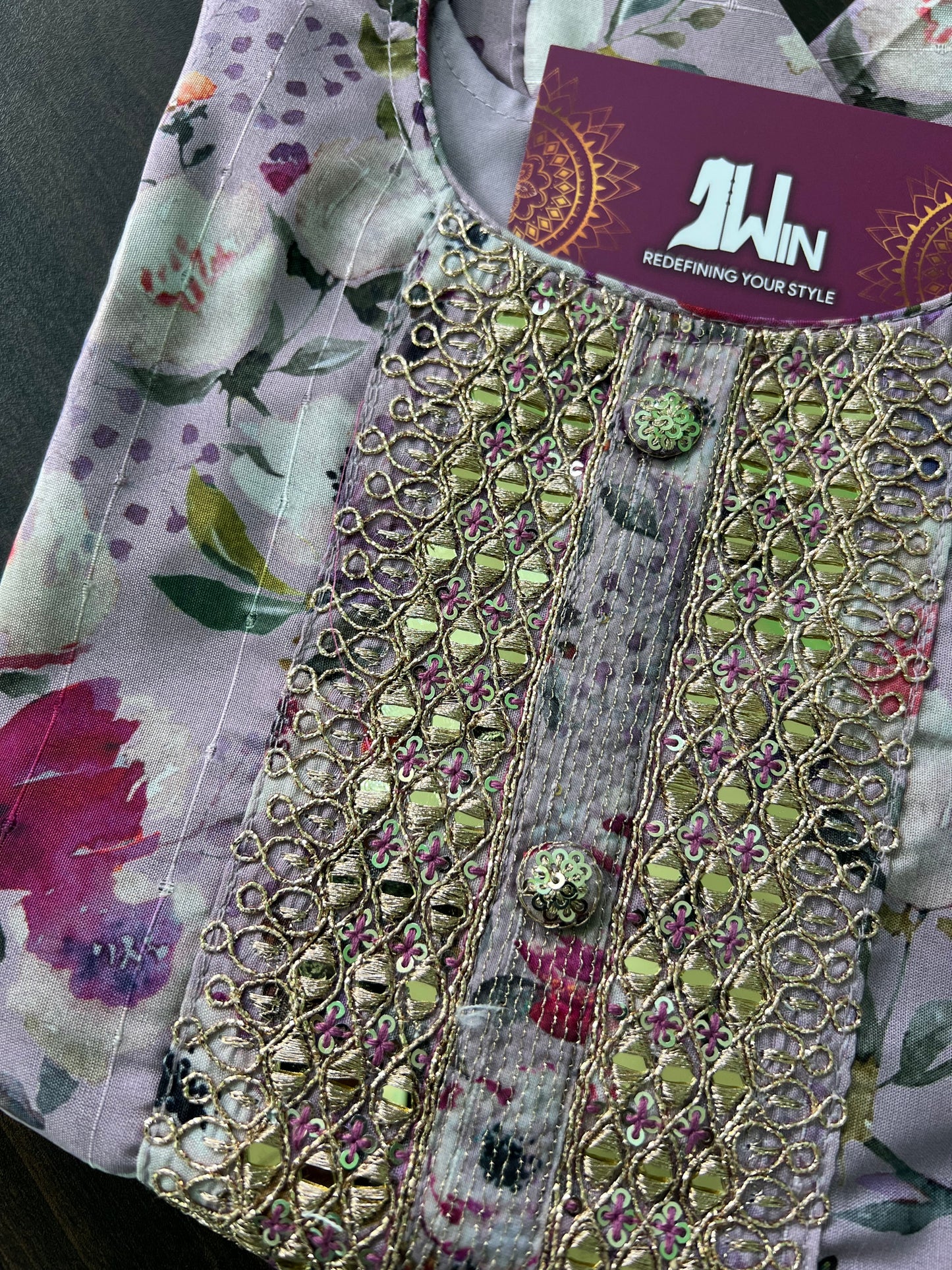 Chanderi Floral suit - Lavender