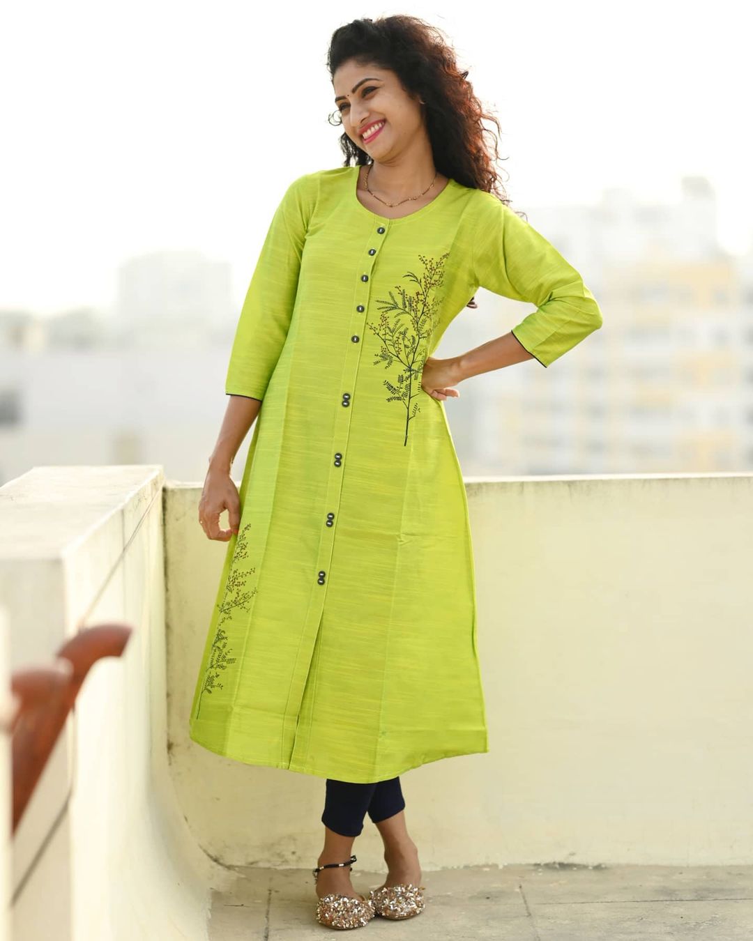 Vishnu - Aline Parrot Green Silk cotton kurti
