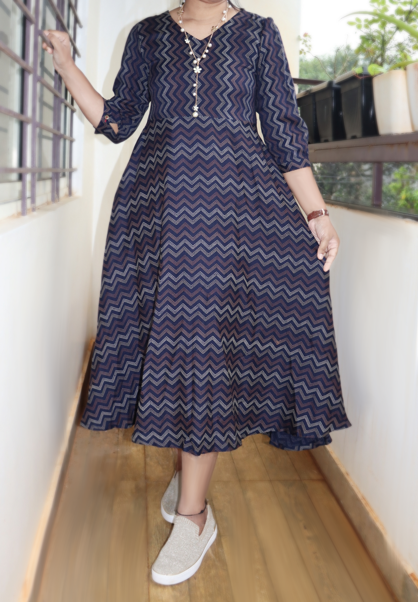 Madhu - Premium Rayon long frock - Navy