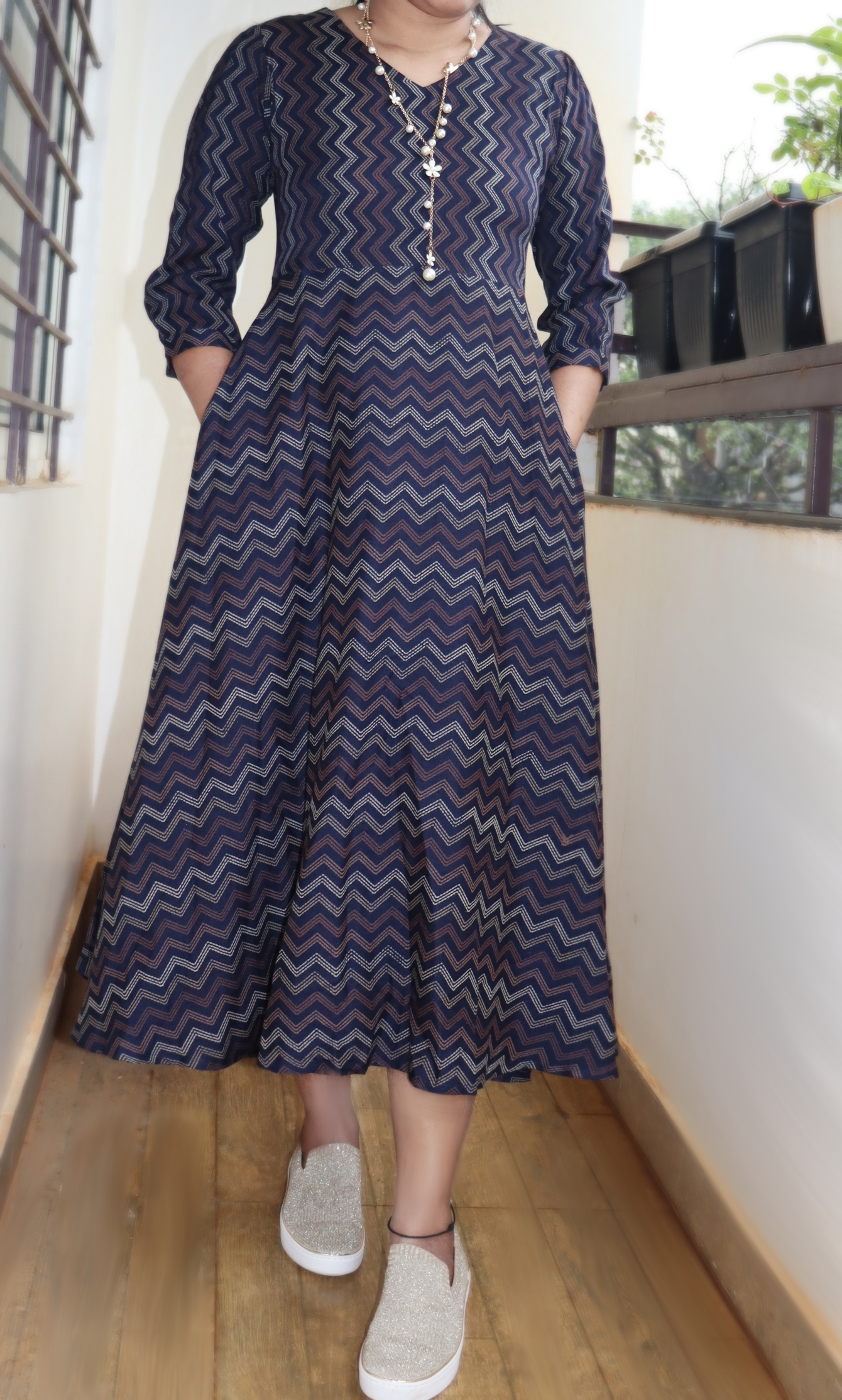 Madhu - Premium Rayon long frock - Navy
