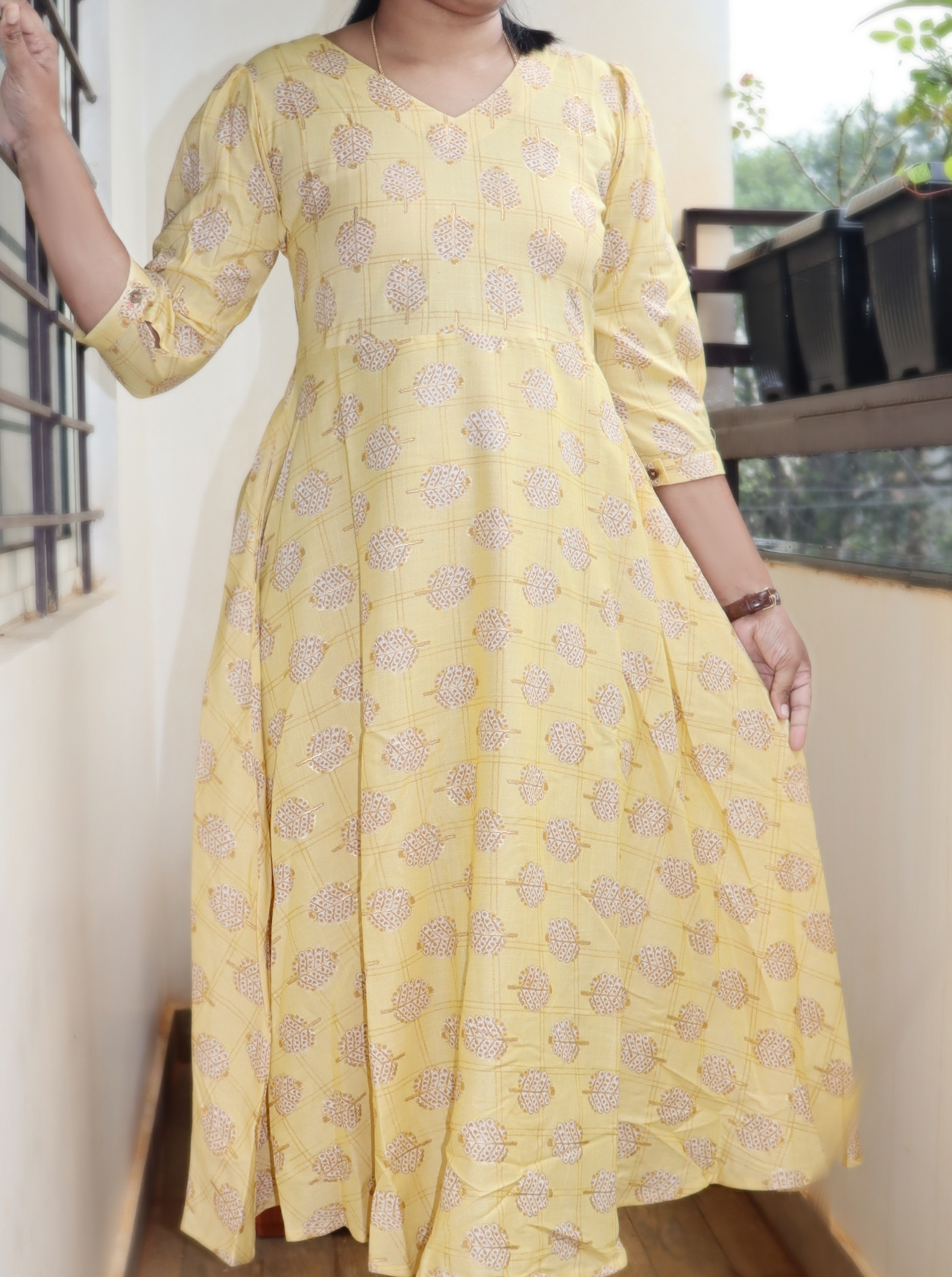 Madhu - Premium Rayon long frock - Yellow
