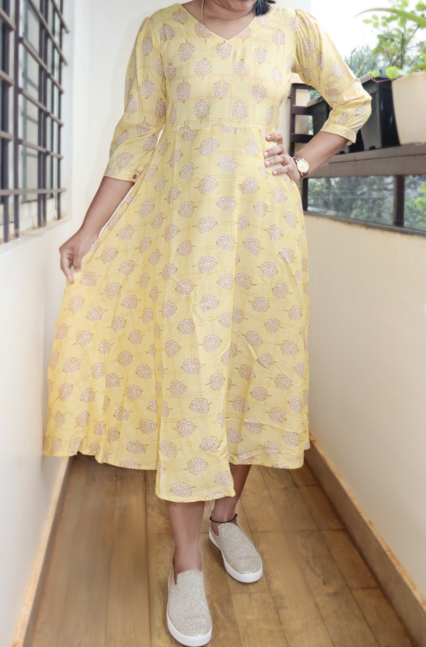 Madhu - Premium Rayon long frock - Yellow