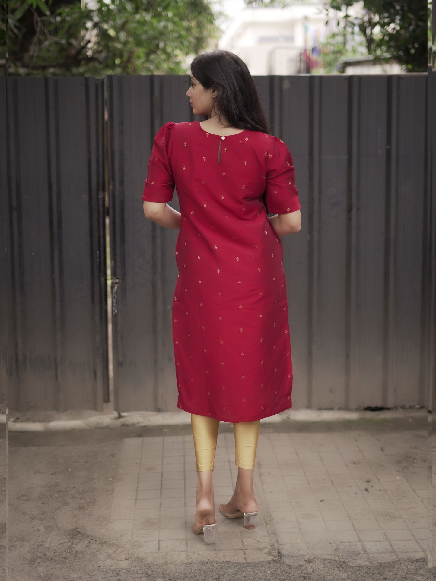 Nandika - Cotton Silk Weave Kurta - Maroon