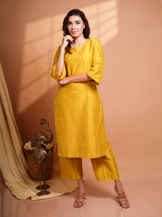 Abilasha - Silk Cotton Kurta Set - Mustard - PRE BOOKING