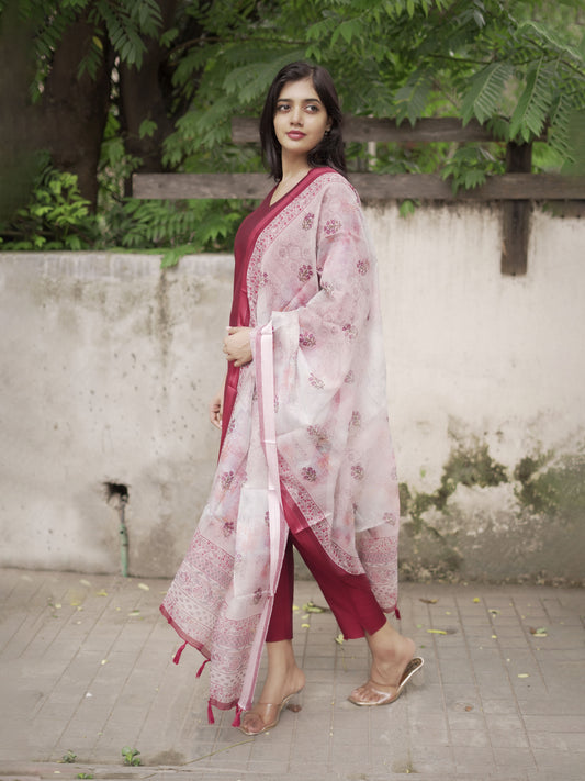 Mokshita - Maroon Silk cotton set (Only kurta set)