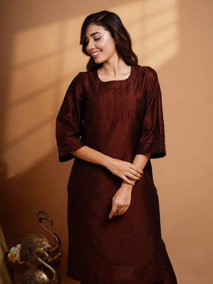 Abilasha - Silk Cotton Kurta Set - Chocolate Brown - PRE BOOKING