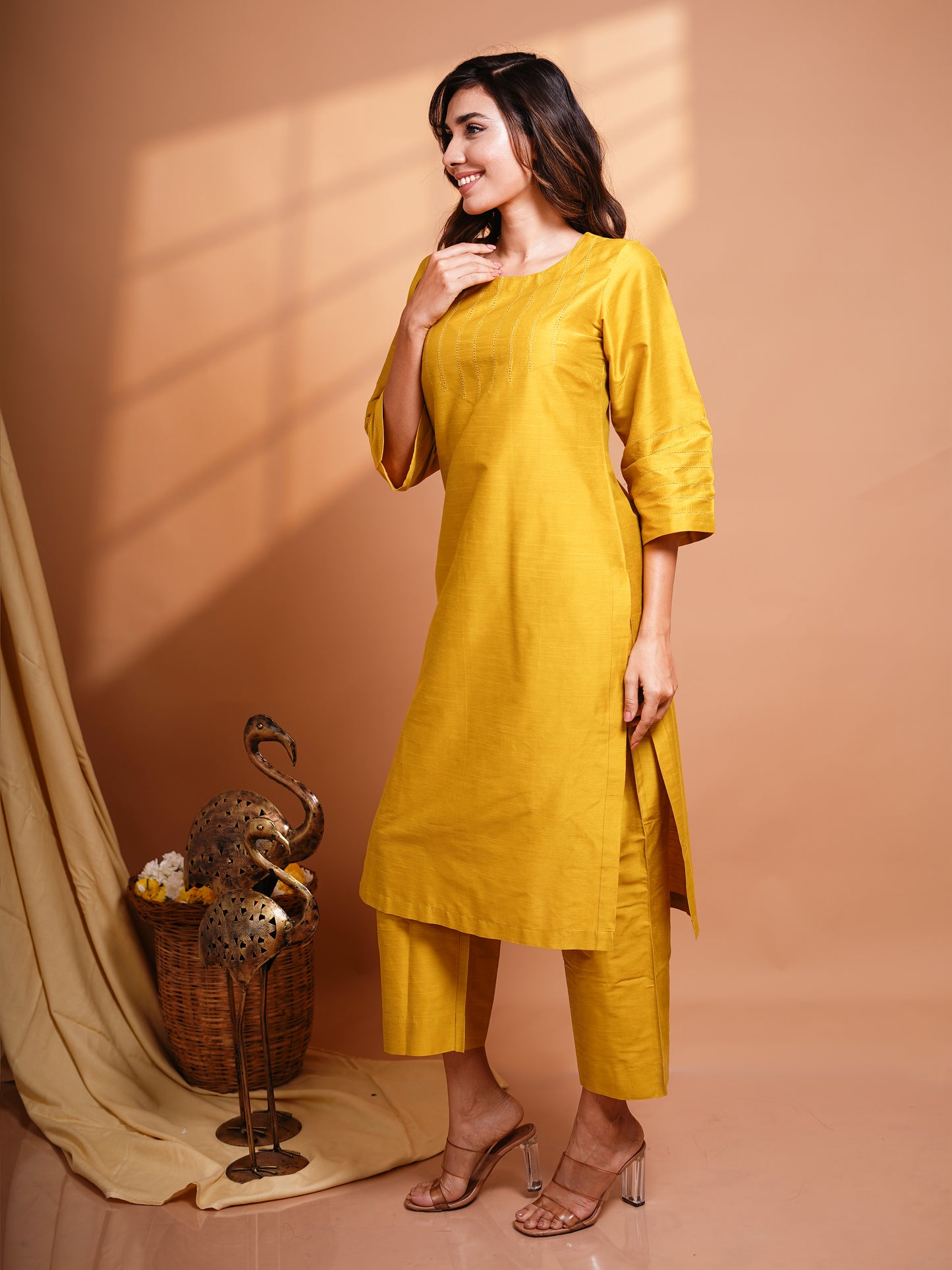 Abilasha - Silk Cotton Kurta Set - Mustard - PRE BOOKING