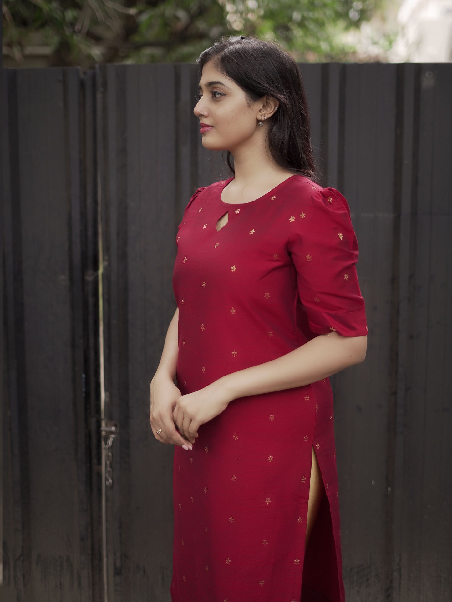 Nandika - Cotton Silk Weave Kurta - Maroon