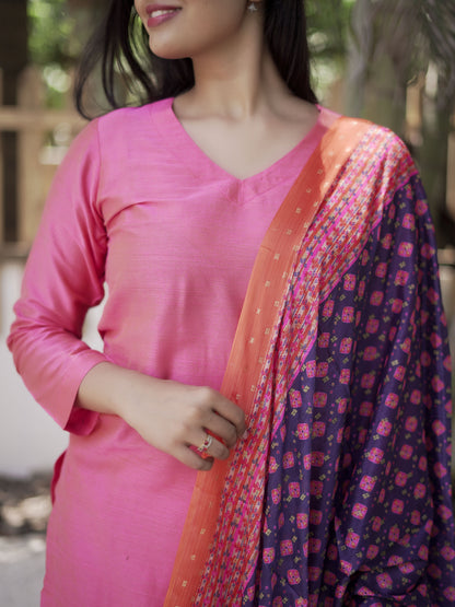 Maslin Dupatta - Navy Blue , Orange border