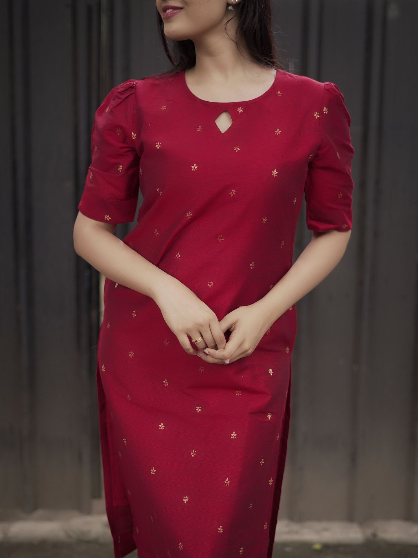 Nandika - Cotton Silk Weave Kurta - Maroon