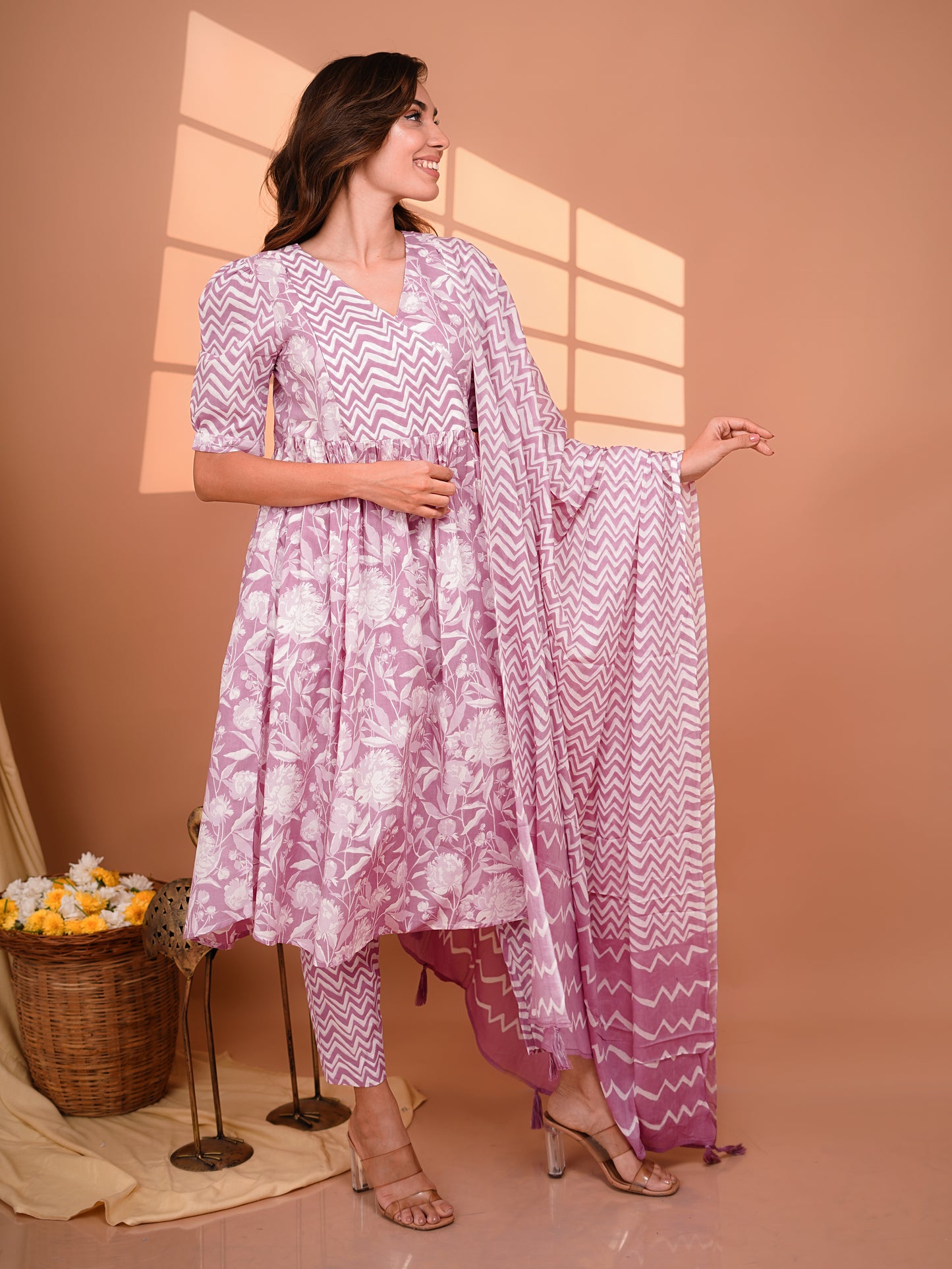 Pritika - Floral Cotton Maternity Set - Lavender