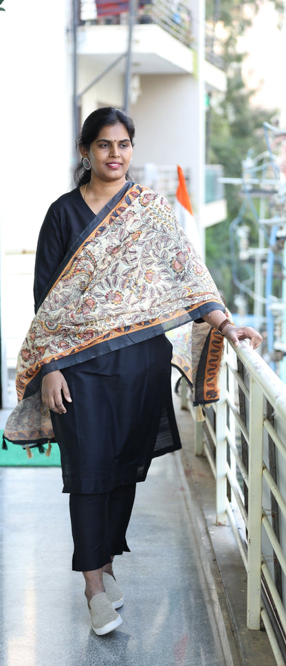 Khushi - Black Silk cotton set with Chanderi dupatta