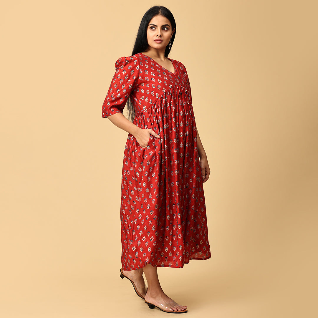 Aabarani - Red Alia Muslin dress