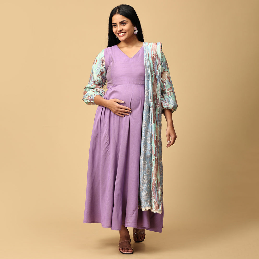 Sundari - Lavender silk gown paired with muslin dupatta