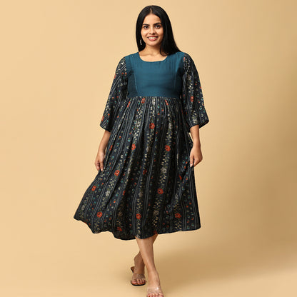 Jwala - Blue Muslin Floral Dress