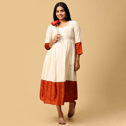 Katyayini - Half white Premium Silk cotton dress