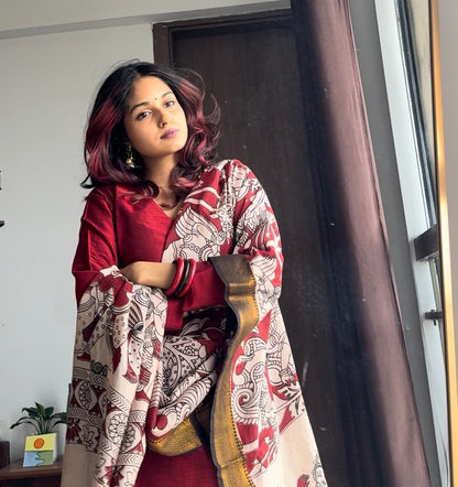 Raaga - Maroon Silk cotton set